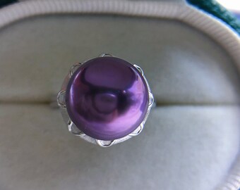 12.1mm Big Metallic Freshwater Pearl Ring Metallic Rich Purple Color Very High Luster