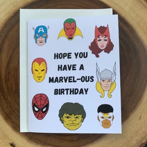 Carte d'anniversaire Marvel, personnages de super-héros Avengers, idées d'anniversaires pour enfants, enfants, lui, papa, elle, maman, idée cadeau pour un anniversaire à thème