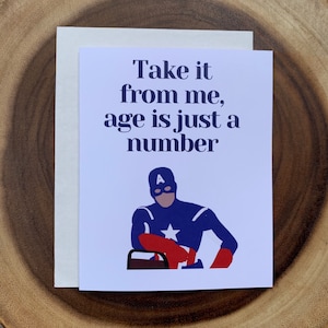 Croyez-moi, l'âge n'est qu'un nombre, Carte d'anniversaire, Captain America, Marvel Fan, Superhero Bday For Him, Boy, Dad