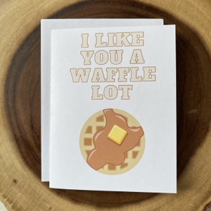 Je t'aime un lot de gaufres, carte de voeux mignonne Punny, carte d'anniversaire, carte d'anniversaire, carte de fête des mères, fête des pères, cadeau pour lui, pour elle