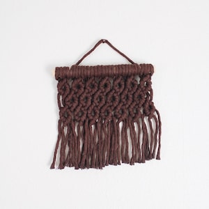 Mini Macrame Wall Hanging: Chocolate Brown Boho Fiber Art