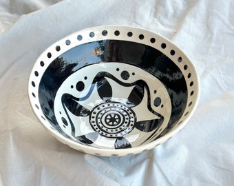 Ceramic Pasta Bowl, Black and White Pattern Small Pottery Bowl, Key Bowl, Pottery Salad Bowl Housewarming Gift