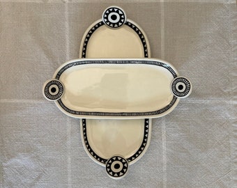 Ceramic Plate Handmade Dish Set Black and White Unique Plates Tribal Artisan Clay Tray Stoneware Dishes