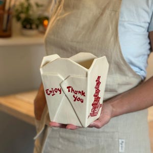 Ceramic Chinese Take Out Box Handmade Stoneware Classic Asian Noodle Bowl Gift for Noodle Lovers