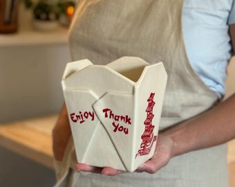 Ceramic Chinese Take Out Box Handmade Stoneware Classic Asian Noodle Bowl Gift for Noodle Lovers