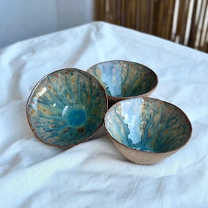 Set of 3 Small Ceramic Bowls Set Clay Sauce Dish Jewelry Dish Stoneware Mini Bowl Aesthetic Ring Dish