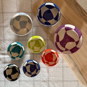 Ceramic Colorful Wavy Checkered Bowls Small Pottery Handmade Bowls Cute Jewelry Holder Unique Gift For Her