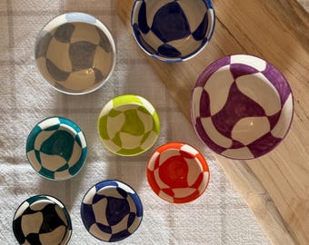 Ceramic Colorful Wavy Checkered Bowls Small Pottery Handmade Bowls Cute Jewelry Holder Unique Gift For Her
