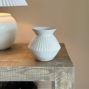 White Ceramic Flower Vase Speckled Stoneware Vase Handmade Ribbed Pottery Vase