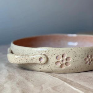 Pink Brownie Pan Speckled French Stoneware Baking Dish Floral Ceramic Fruit Bowl for Kitchen Island