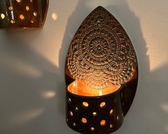 Lace Pattern Ceramic Wall Sconce Clay Candle Holders Handmade Candle Wall Sconces Housewarming Gifts