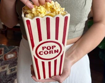 Stoneware Retro Popcorn Bucket Ceramic Flower Vase Handmade Ceramic Popcorn Bowl Gift for Popcorn Movie Lovers Pottery Snack Bowl