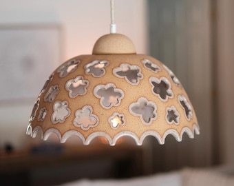 Ceramic Pendant Light, Stoneware Handmade Unique Ceiling Lamp Pottery Hanging Lampshade