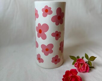 Handmade Ceramic Flower Vase with Pink Flowers