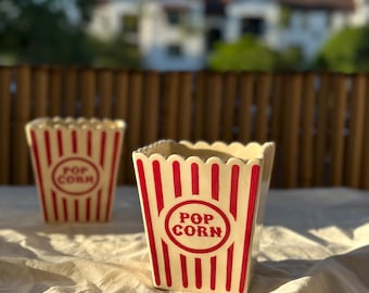 Stoneware Handmade Vintage Popcorn Bucket Ceramic Popcorn Bowl Gift for Popcorn Lovers