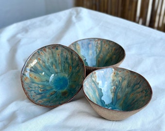 Set of 3 Handmade Stoneware Small Dipping Bowls Ceramic Mini Bowls For Spice and Sauce Pottery Ring Dish Pottery Lover Gift