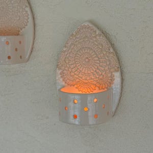 Candle Wall Sconces Wall Mounted Ceramic Candle Holder Doily Art
