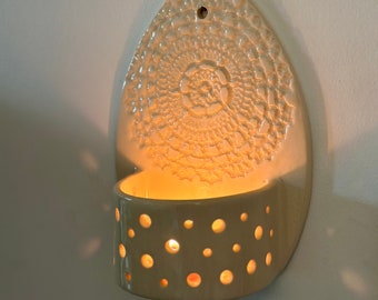 Textured Lace Pattern Ceramic Wall Sconce Clay Candle Holders Handmade Candle Wall Sconces Housewarming Gifts