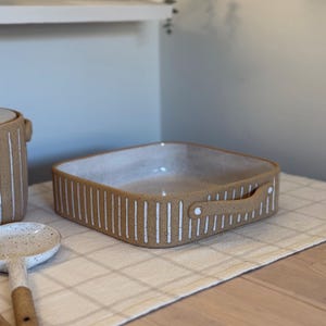 Speckled Ceramic Square Baking Dish Striped Stoneware Ceramic Pie Dish Ceramic Bakeware Gift Clay Bake Pan