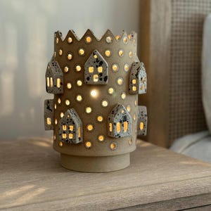 Ceramic Table Lamp with Houses Farmhouse Lighting Decorative Ambient Lamp