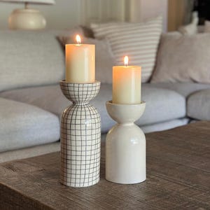 Tall Ceramic Pillar Candle Holder Modern Candle Pedestal Pillar Candle Stand for Neutral Scandi Home Decor
