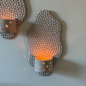 Honeycomb Candle Wall Sconces Unique Wavy Ceramic Candle Holders for Wall Speckled Clay Handmade Housewarming Gift