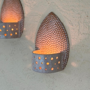 Honeycomb Wall Mounted Ceramic Candle Sconce for Cozy Ambient Handmade Clay Candle Holder Modern Rustic Decor