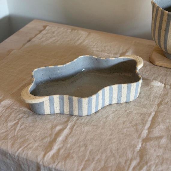 Gewellte Blaue Steingut Backform Keramik Tortenform Einzigartige Handgemachte Keramik Backformen