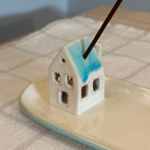 House Shaped No Spill Incense Holder Ceramic Handmade Incense Stick Holder Incense Plate Unique Gift image 4