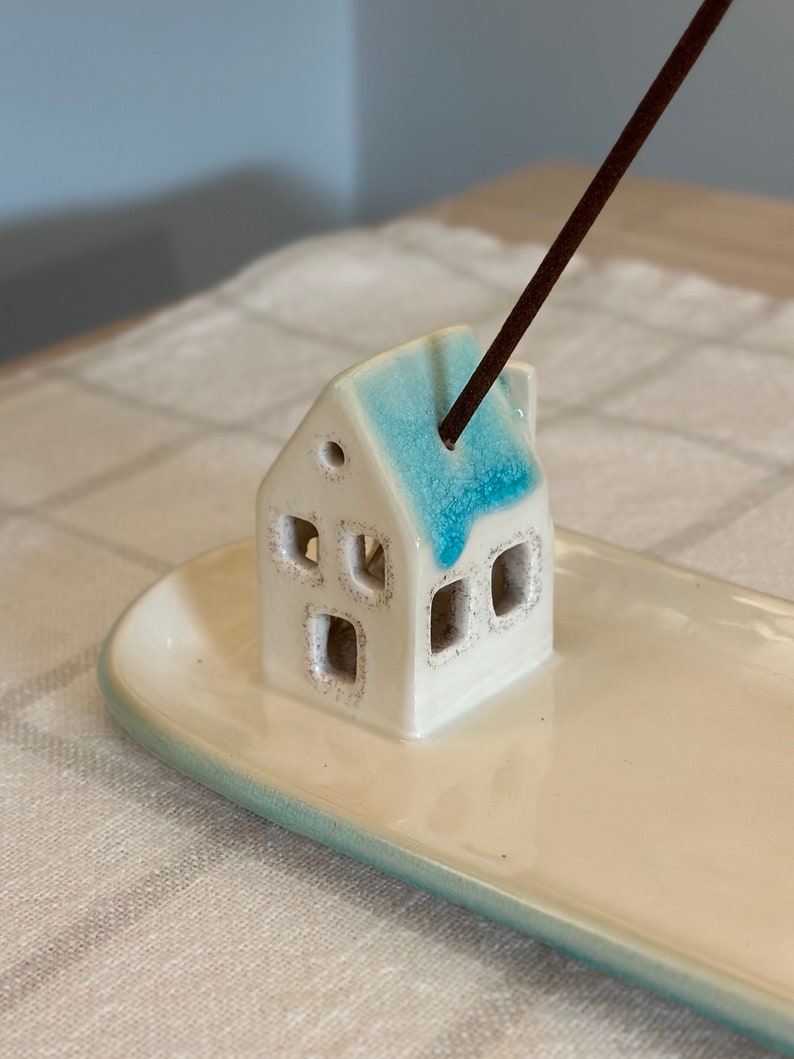 House Shaped No Spill Incense Holder Ceramic Handmade Incense Stick Holder Incense Plate Unique Gift image 4