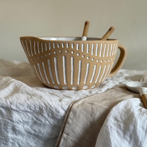Speckled Stoneware Large Mixing Bowl with Spout Handcrafted Pottery Handmade Bowl Unique Cooking Gifts for Her