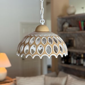 Handmade Ceramic Pendant Light for Kitchen Island Unique Ceiling Ambient Lamp Stoneware Pottery Dome Lamp Shade Boho Pendant Light