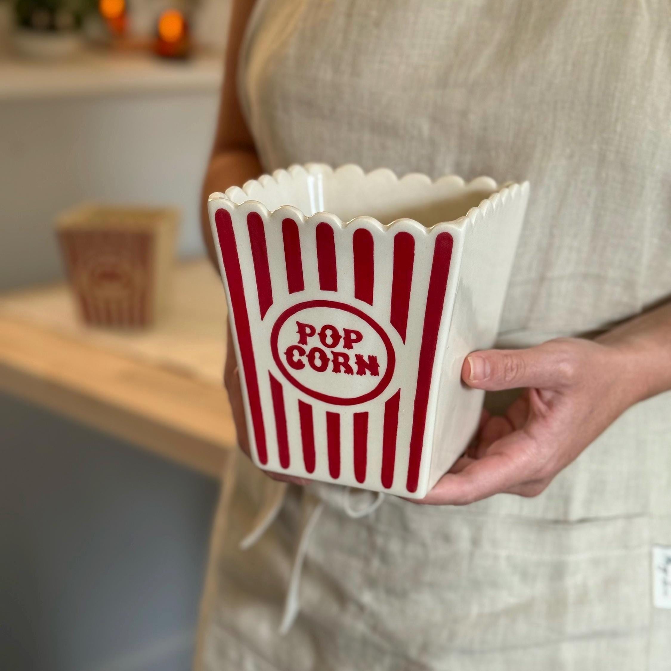 Classic Ceramic Popcorn Bucket Movie Night Party Pottery Handmade Popcorn Bowls