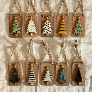 Pine Tree Small Unique Mini Pottery Christmas Ornaments , Ceramic Mini Tree Ornaments, Clay Art Christmas Decor Xmas Decoration