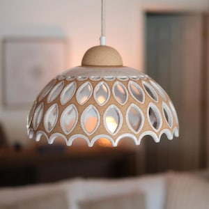 Handmade Ceramic Pendant Light Unique Ceiling Lamp Stoneware Pottery Dome Light image 1