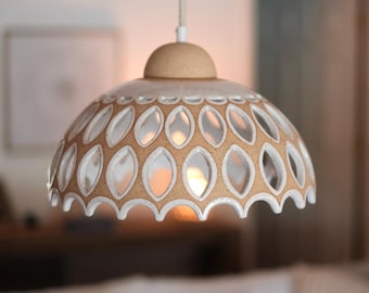 Handmade Ceramic Pendant Light Unique Ceiling Lamp Stoneware Pottery Dome Light