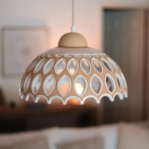 Handmade Ceramic Pendant Light Unique Ceiling Lamp Stoneware Pottery Dome Light