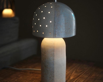 Handmade Ceramic Mushroom Lamp: Speckled Art Pottery Bedside Light