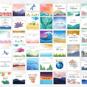 Kit para impressão do Vision Board - 44 cartões. Cartões de afirmação para impressão. Cartões de afirmação para impressão. Afirmações para impressão. Quadro de Visão 2024