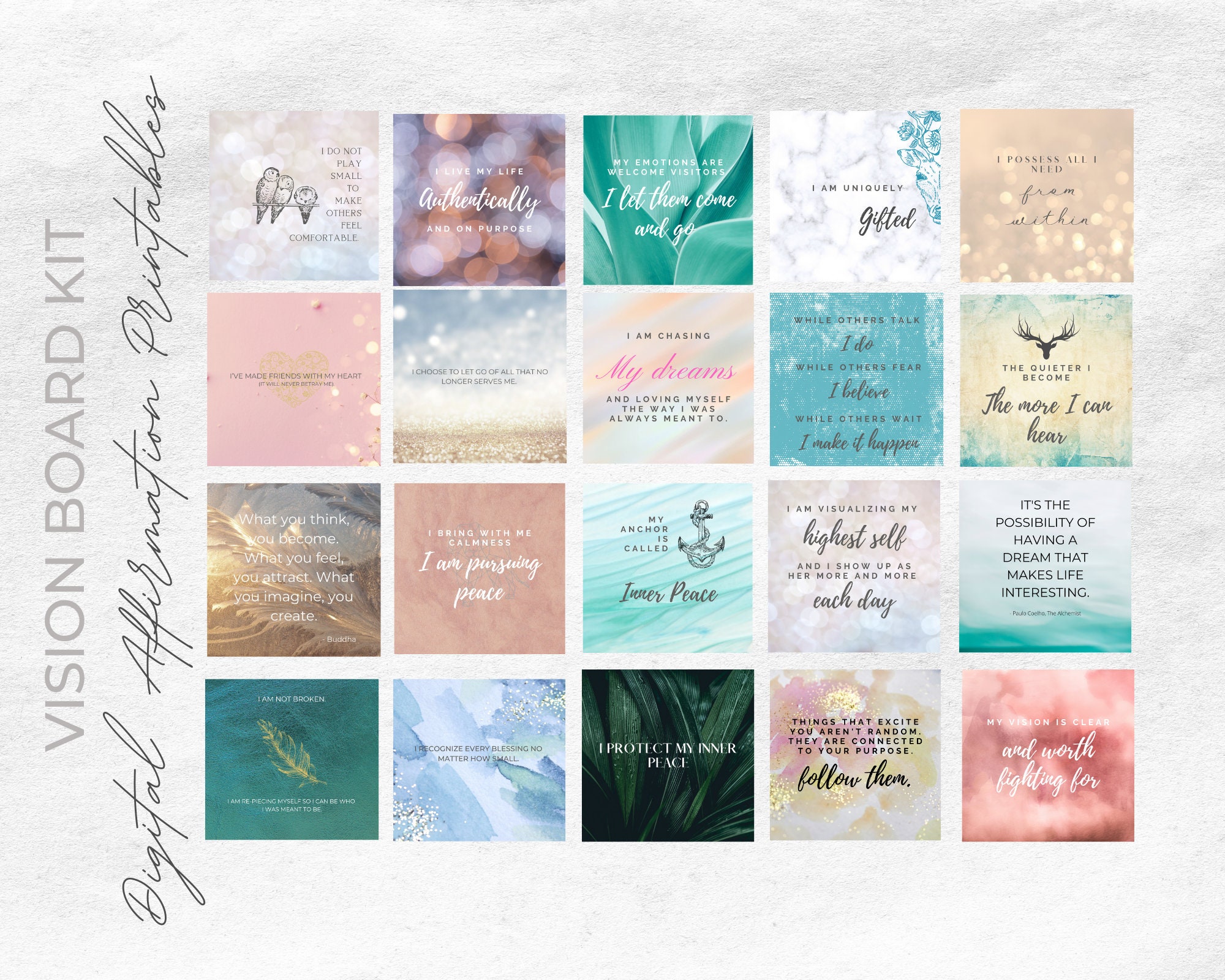 Vision Board Printable Kit 39 Cards. Affirmation Cards Printable. Printable  Affirmation Cards. Printable Affirmations. 2024 Vision Board. 