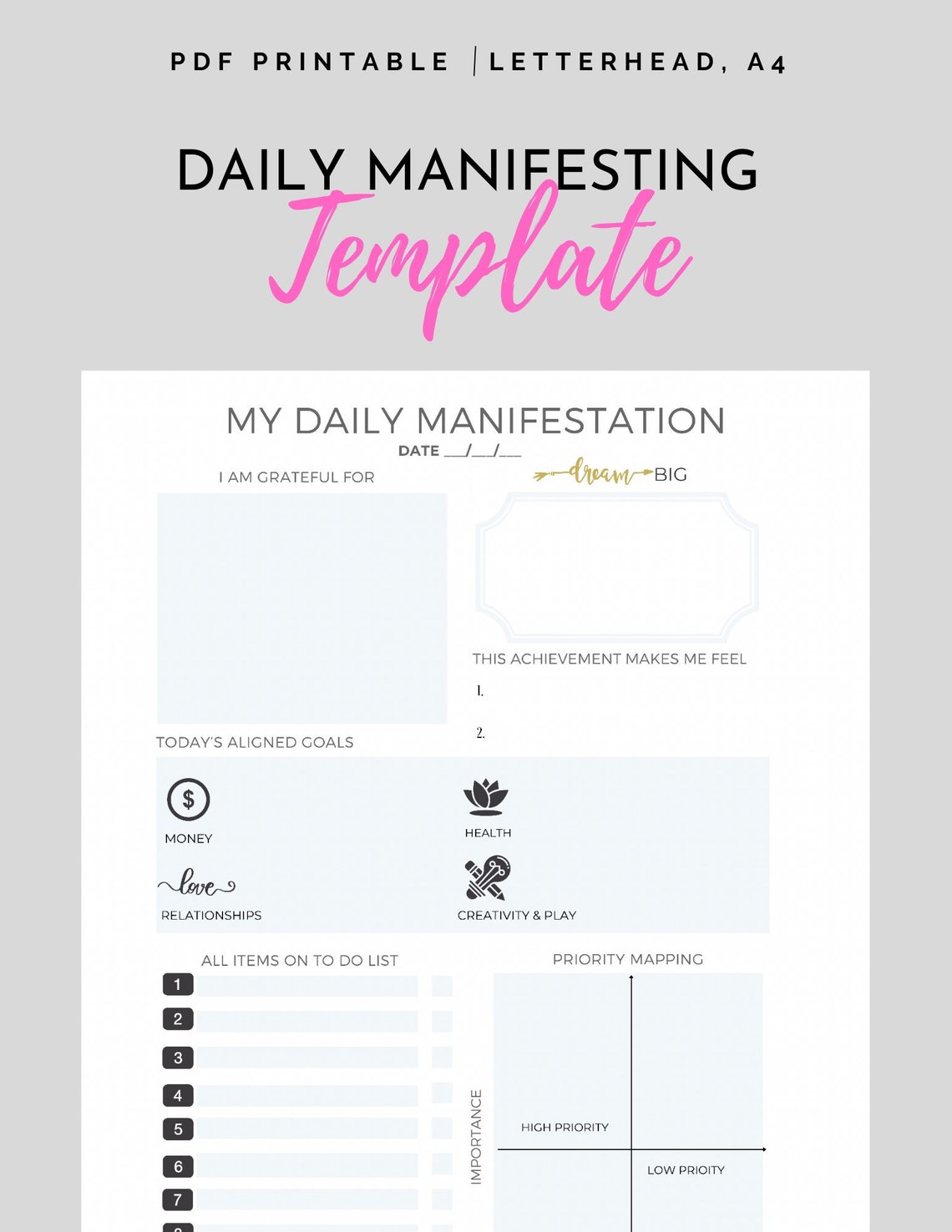 DAILY MANIFESTING TEMPLATE Etsy DAILY MANIFESTING TEMPLATE Etsy