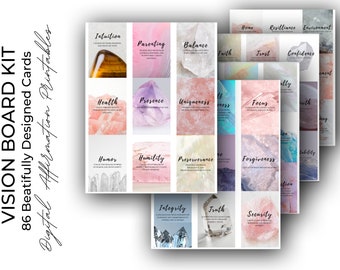 Vision Board Printable Kit - 86 Cards. Affirmation Cards Printable. Printable Affirmation Cards. Printable Affirmations. Gemstone Edition.