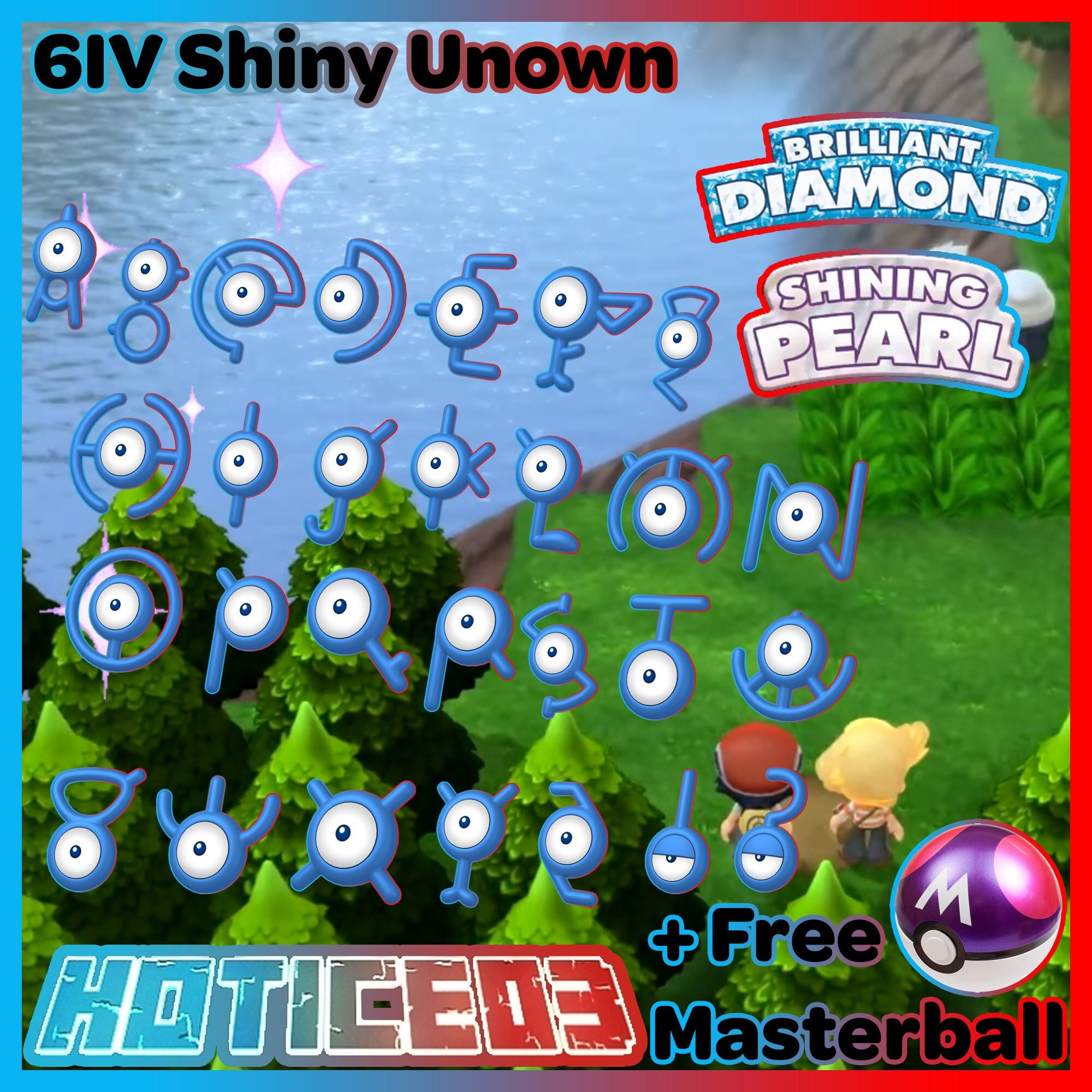 28 x Shiny 6IV Unown in all forms – A to Z, !, and ? Pokemon