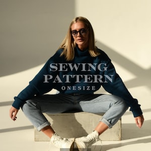 Onesize oversize turtleneck sweater PDF sewing pattern, Stylish sweater sewing pattern