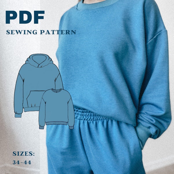 Easy Hoodie Sewing Pattern PDF Printable Hoodie Pattern with neck detail, Jumper Sewing Pattern  Trendy Jumper Pattern, Easy Oversize PDF