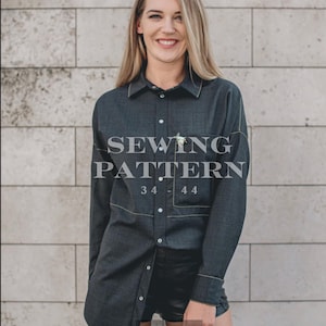 Dropped Shoulder Shirt Sewing Pattern - Long Modern Button-Up PDF, Sizes 34–44 (EU)