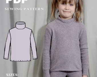 Kids Turtleneck Sweater PDF Pattern, Printable Toddler sweater PDF sewing Pattern, Upcycling tutorial