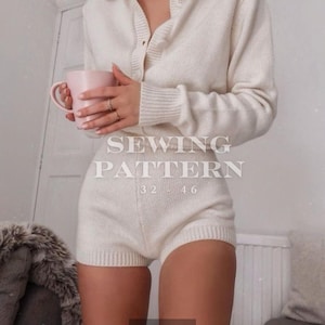 Fitted Jumpsuit Sewing Pattern - Button Front Long Sleeve Romper PDF, Sizes 32-46 (EU)