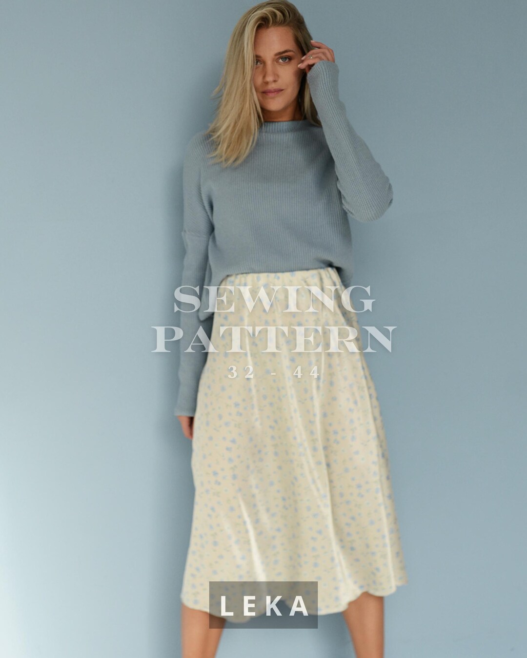 Elastic Waist Skirt Sewing Pattern Easy Midi Skirt PDF Sizes 32 44