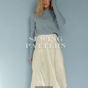 Elastic Waist Skirt Sewing Pattern - Easy Midi Skirt PDF, Sizes 32-44 (EU)